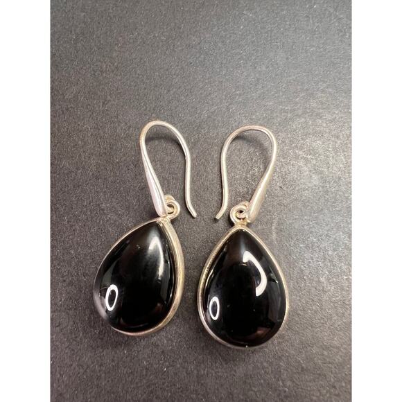 NEW Black onyx sterling silver teardrop earrings 8.12 grams - Picture 3 of 11